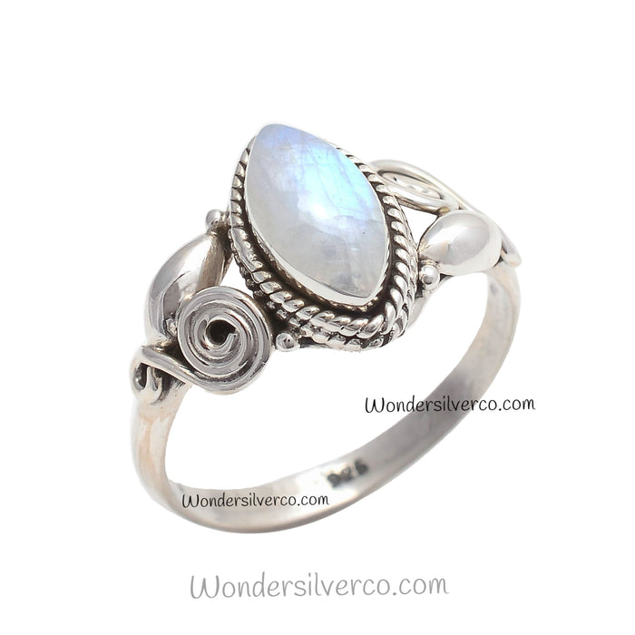 Rainbow Moonstone Ring - 925 Sterling Silver For Women Girls Handmade Jewelry