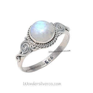 Rainbow Moonstone Ring - 925 Sterling Silver For Women Girls Handmade Jewelry