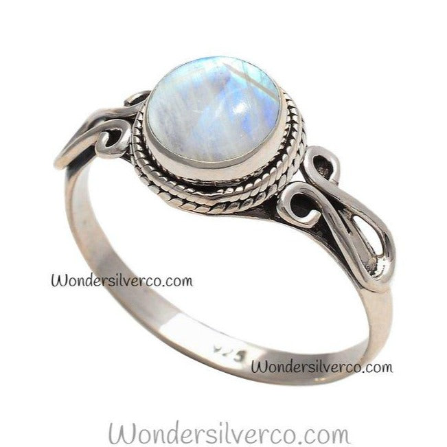 Rainbow Moonstone Ring - 925 Sterling Silver For Women Girls Handmade Jewelry