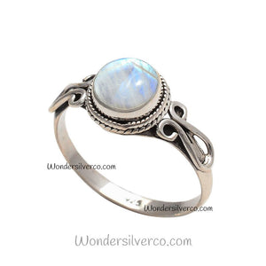 Rainbow Moonstone Ring - 925 Sterling Silver For Women Girls Handmade Jewelry