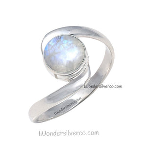 Rainbow Moonstone Ring - 925 Sterling Silver For Women Girls Handmade Jewelry