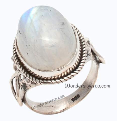 Rainbow Moonstone Ring - 925 Sterling Silver Statement Handmade Ring