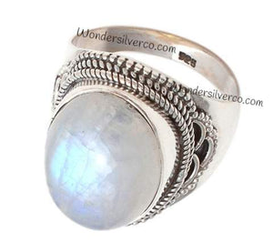 Rainbow Moonstone Ring - 925 Sterling Silver Statement Handmade Ring