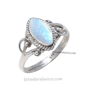 Rainbow Moonstone Ring - 925 Sterling Silver For Women Girls Handmade Jewelry