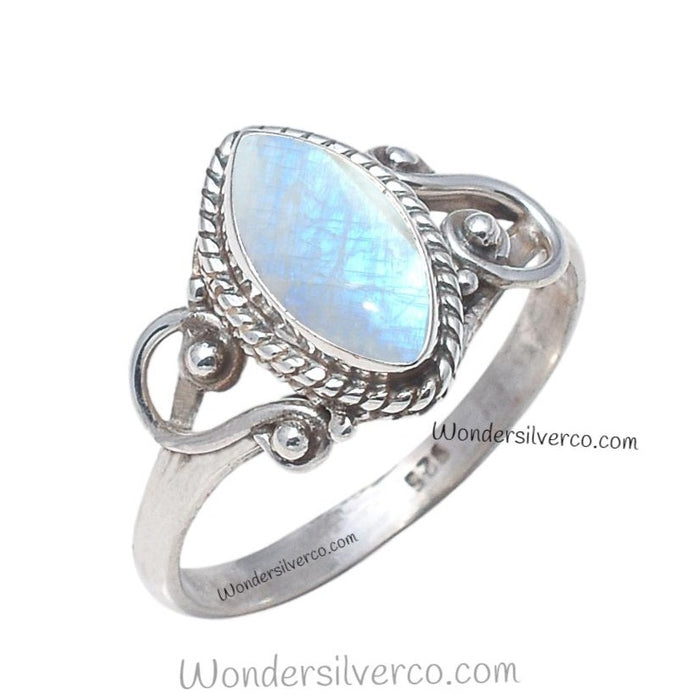 Rainbow Moonstone Ring - 925 Sterling Silver For Women Girls Handmade Jewelry