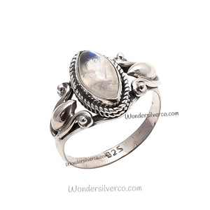 Rainbow Moonstone Ring - 925 Sterling Silver For Women Girls Handmade Jewelry