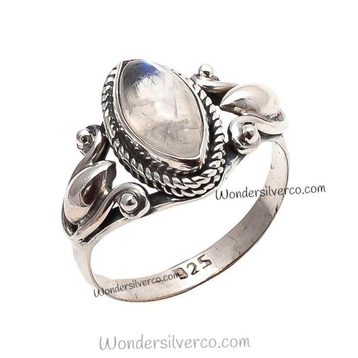 Rainbow Moonstone Ring - 925 Sterling Silver For Women Girls Handmade Jewelry