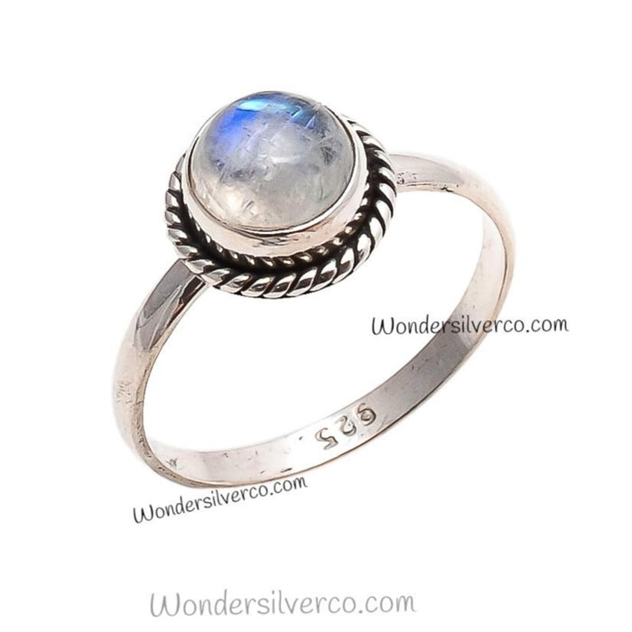 Rainbow Moonstone Ring - 925 Sterling Silver For Women Girls Handmade Jewelry