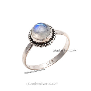 Rainbow Moonstone Ring - 925 Sterling Silver For Women Girls Handmade Jewelry