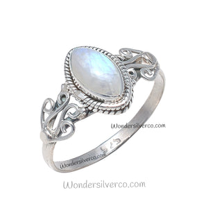 Rainbow Moonstone Ring - 925 Sterling Silver For Women Girls Handmade Jewelry