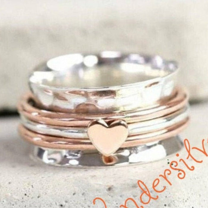 Rose Heart Spinner Ring, 925 Sterling Silver Spin Ring