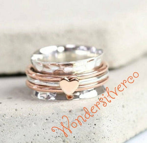 Rose Heart Spinner Ring, 925 Sterling Silver Spin Ring