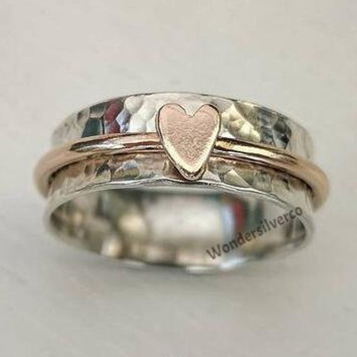 Rose Heart Spinner Ring, 925 Sterling Silver Spin Ring