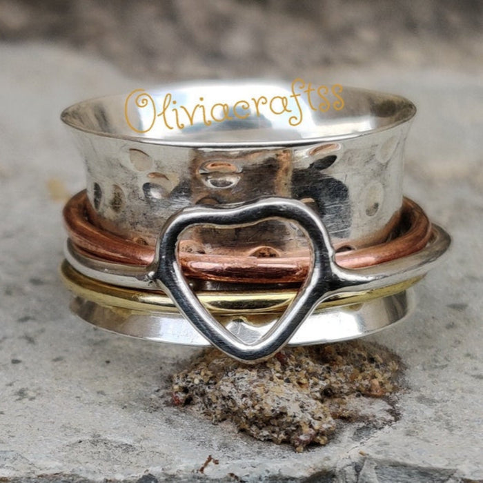 Heart Spinner Ring, 925 Sterling Silver Spin Ring