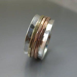 Three Tone Spinner Ring, 925 Sterling Silver Spin Ring