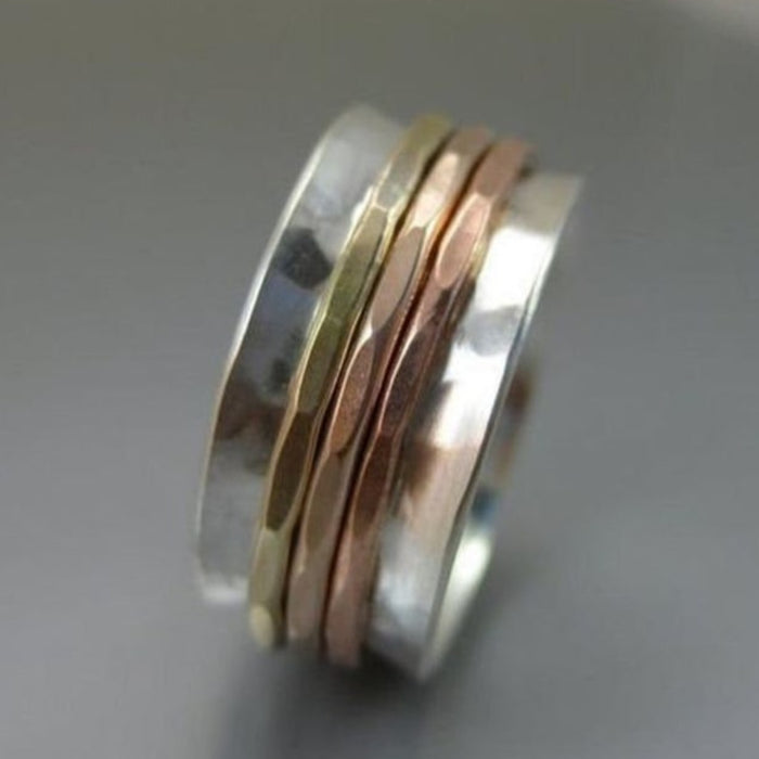 Three Tone Spinner Ring, 925 Sterling Silver Spin Ring