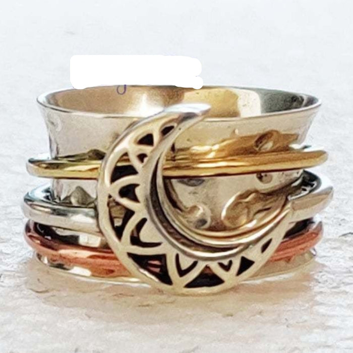 Moon Spinner Ring, 925 Sterling Silver Spin Ring