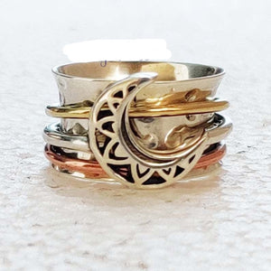 Moon Spinner Ring, 925 Sterling Silver Spin Ring