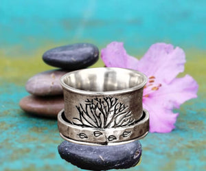 Tree of Life Spinner Ring, 925 Sterling Silver Spin Ring