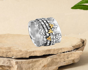 Bee Spinner Ring, 925 Sterling Silver Spin Ring