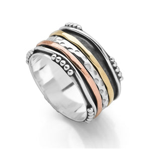 Three Tone Spinner Ring, 925 Sterling Silver Spin Ring