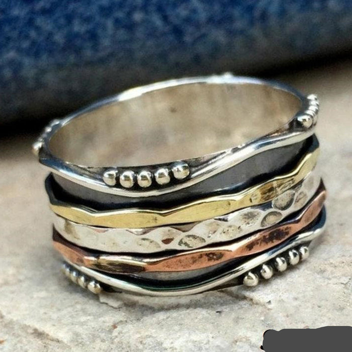 Three Tone Spinner Ring, 925 Sterling Silver Spin Ring