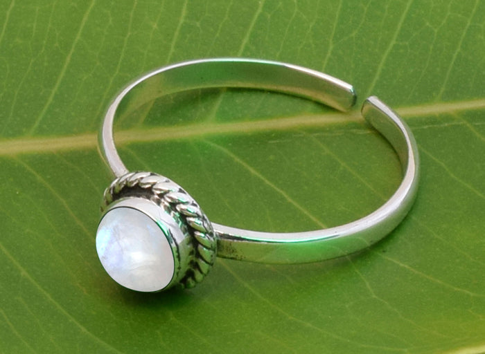 Rainbow Moonstone Stone Toe Ring- Midi Ring- 925 Sterling Silver Adjustable Toe Rings